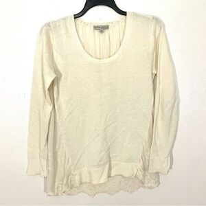 Tres Jolie Linen Blend Summer Weight Sweater Mixed Media Lace Mesh Fairy Size M